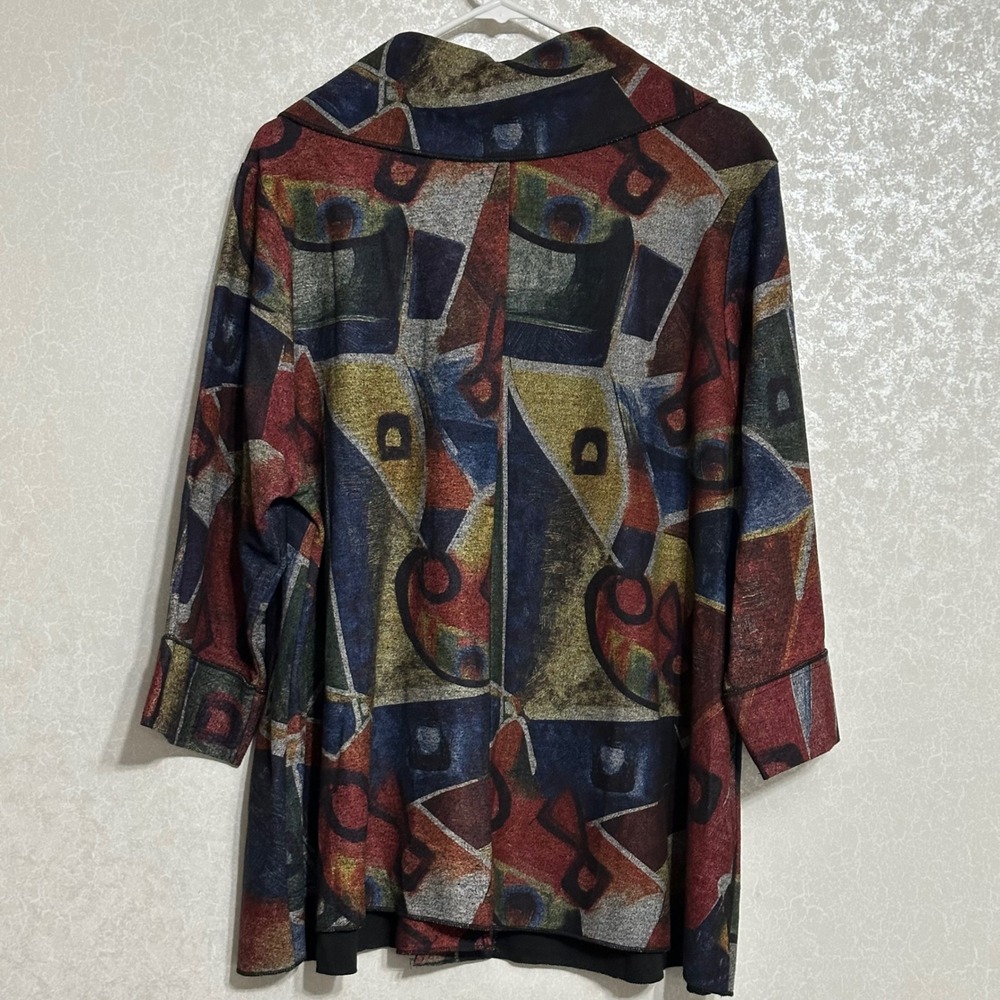 Shana Abstract Geometric Print Button Front Peter Pan Collar Jacket Multi M - Picture 2 of 5